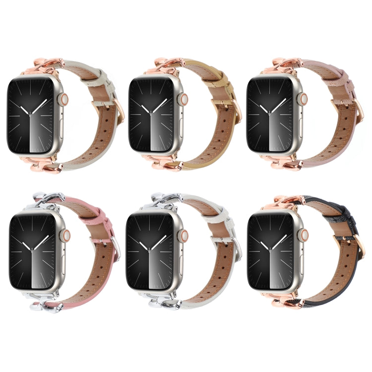 For Apple Watch 46mm / 49mm / 45mm / 44mm X-shaped Buckle Dot Texture Genuine Leather Watch Band(White)