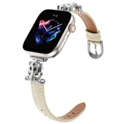 For Apple Watch 46mm / 49mm / 45mm / 44mm Leopard Head Genuine Leather Watch Band(White Silver Buckle)