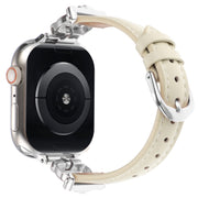 For Apple Watch 46mm / 49mm / 45mm / 44mm Leopard Head Genuine Leather Watch Band(White Silver Buckle)