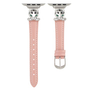For Apple Watch 46mm / 49mm / 45mm / 44mm Leopard Head Genuine Leather Watch Band(Pink Silver Buckle)