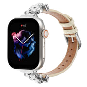 For Apple Watch 42mm / 41mm / 40mm / 38mm Leopard Head Genuine Leather Watch Band(White Silver Buckle)