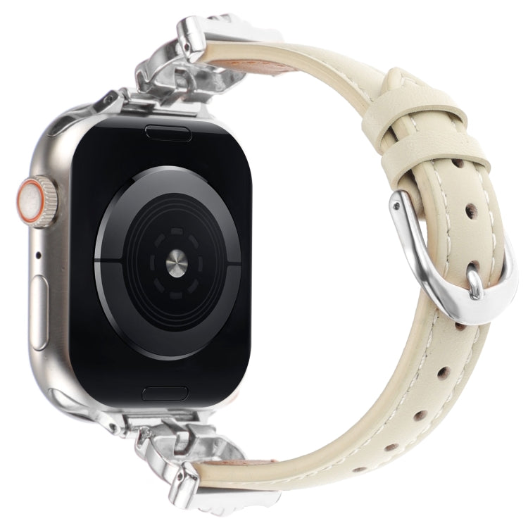 For Apple Watch 42mm / 41mm / 40mm / 38mm Leopard Head Genuine Leather Watch Band(White Silver Buckle)