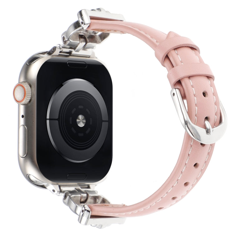 For Apple Watch 42mm / 41mm / 40mm / 38mm Leopard Head Genuine Leather Watch Band(Pink Silver Buckle)