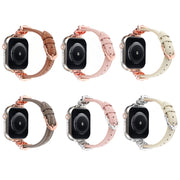 For Apple Watch 42mm / 41mm / 40mm / 38mm Leopard Head Genuine Leather Watch Band(Pink Silver Buckle)