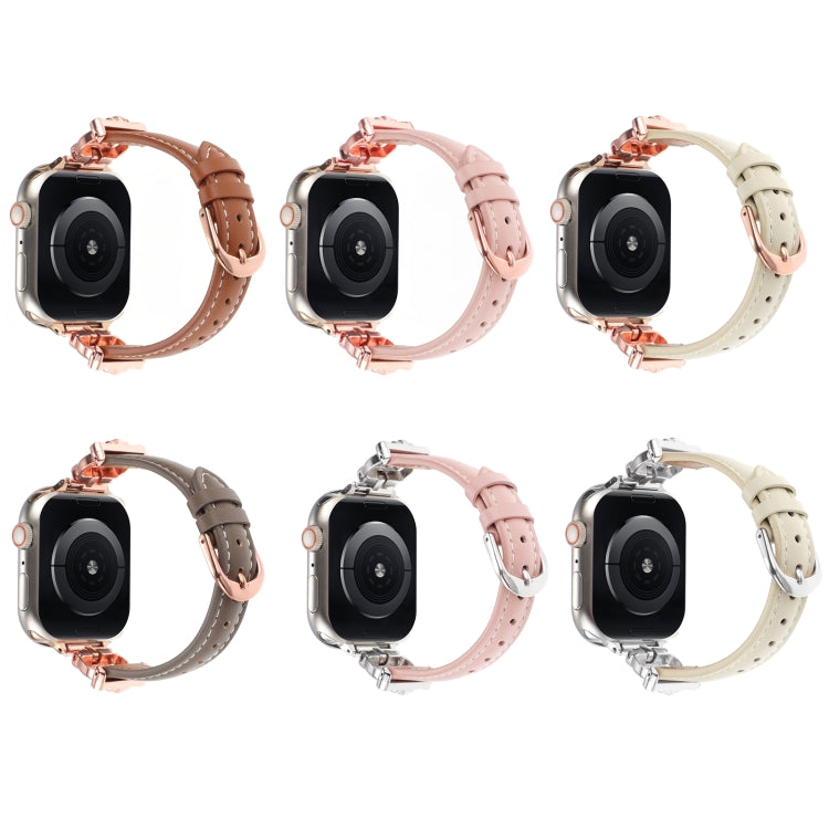 For Apple Watch 46mm / 49mm / 45mm / 44mm Leopard Head Genuine Leather Watch Band(White Silver Buckle)