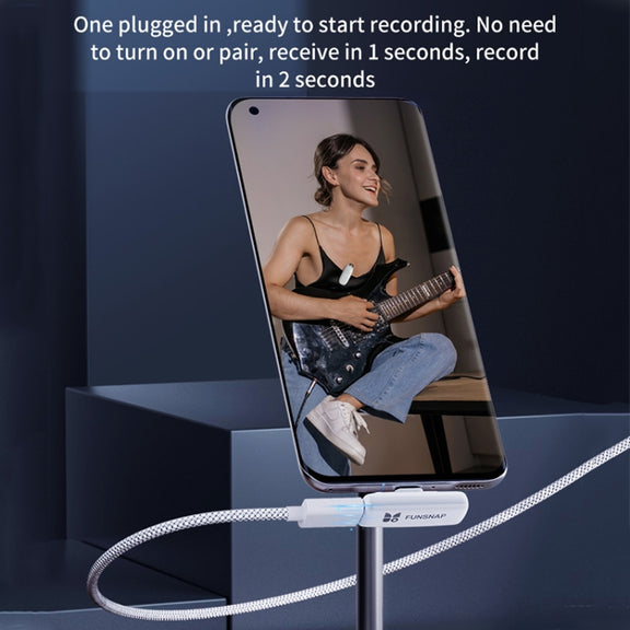 FUNSNAP M3 Digital Audio Wireless Microphone Mic Tok with Monitoring Earphones, Version:Type-C(White)