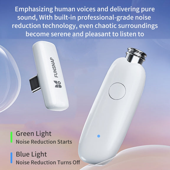 FUNSNAP M3 Digital Audio Wireless Microphone Mic Tok with Monitoring Earphones, Version:8 Pin(White)