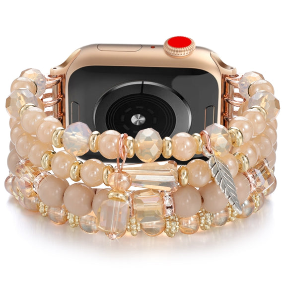 For Apple Watch 46mm / 49mm / 45mm / 44mm Tassel Beaded Chain Watch Band(Rose Gold)