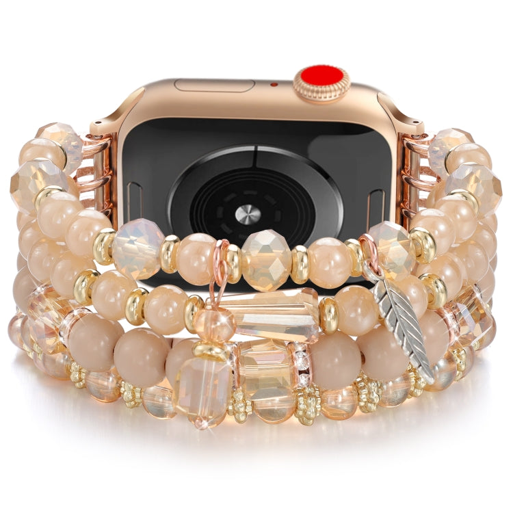 For Apple Watch 42mm / 41mm / 40mm / 38mm Tassel Beaded Chain Watch Band(Rose Gold)