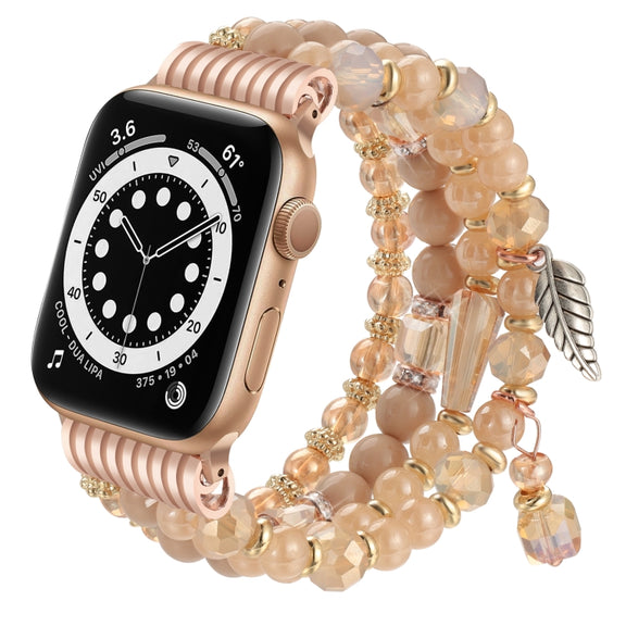 For Apple Watch 42mm / 41mm / 40mm / 38mm Tassel Beaded Chain Watch Band(Rose Gold)