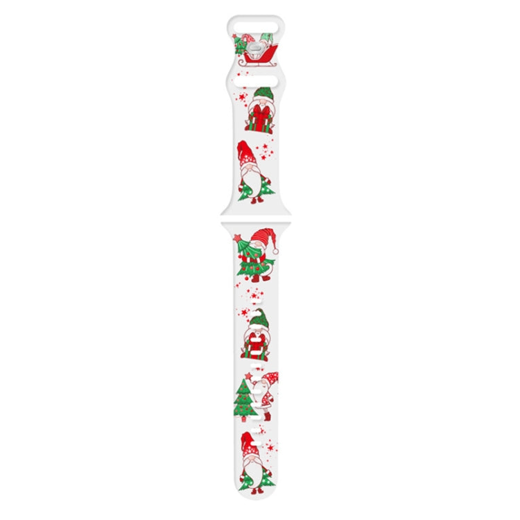 For Apple Watch 46mm / 49mm / 45mm / 44mm Christmas Pattern Silicone Watch Band(Santa Claus White)