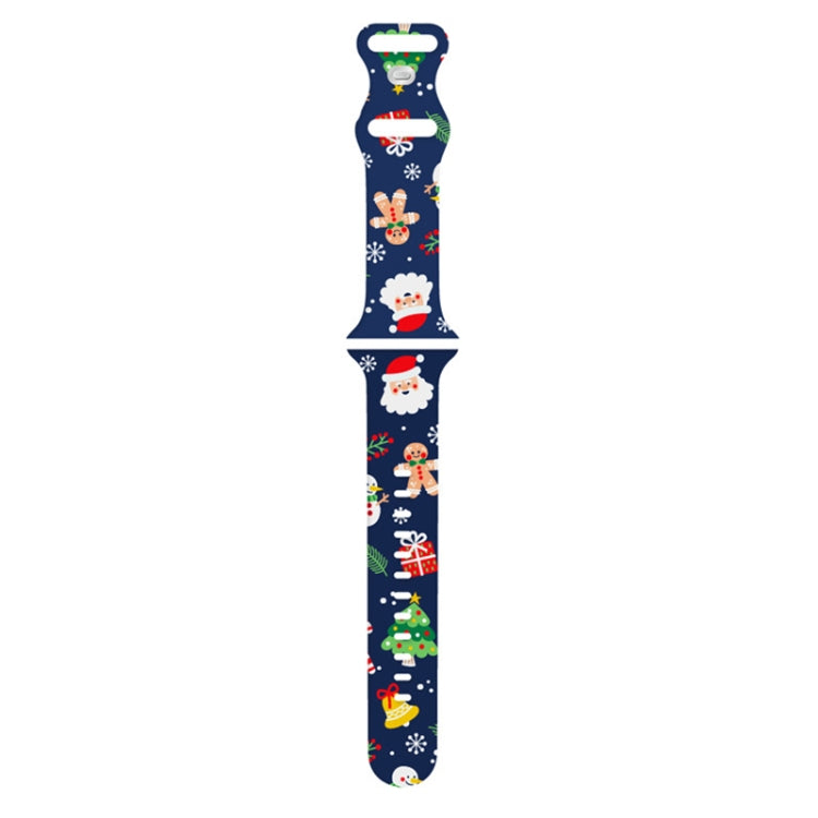 For Apple Watch 46mm / 49mm / 45mm / 44mm Christmas Pattern Silicone Watch Band(Christmas Midnight Blue)