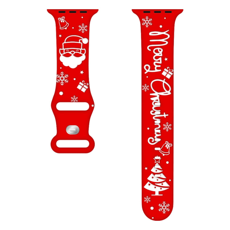 For Apple Watch 42mm / 41mm / 40mm / 38mm Christmas Engraving Butterfly Buckle Silicone Watch Band(Red White)