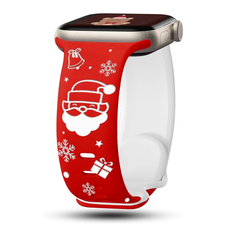 For Apple Watch 42mm / 41mm / 40mm / 38mm Christmas Engraving Butterfly Buckle Silicone Watch Band(Red White)