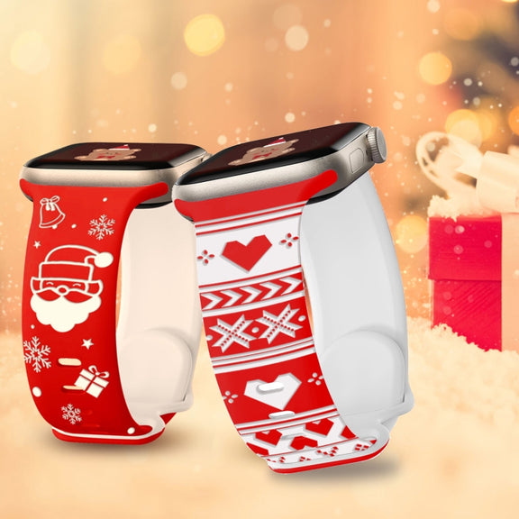 For Apple Watch 42mm / 41mm / 40mm / 38mm Christmas Engraving Butterfly Buckle Silicone Watch Band(Red White)