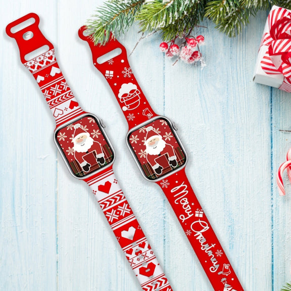 For Apple Watch 42mm / 41mm / 40mm / 38mm Christmas Engraving Butterfly Buckle Silicone Watch Band(Red White)