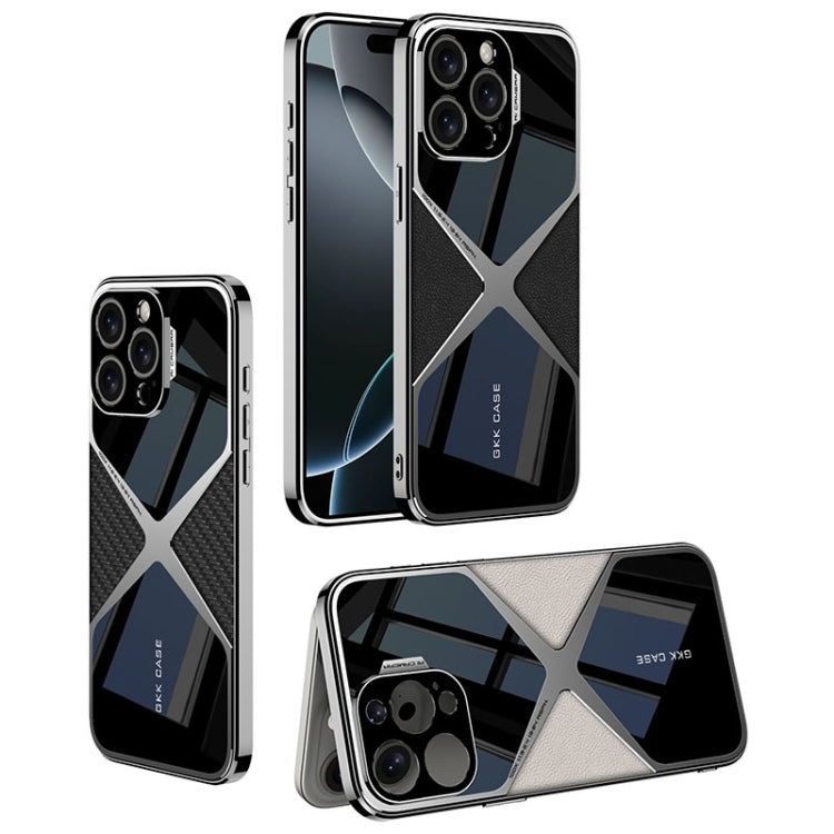 For iPhone 16 Pro GKK Leather Electroplating Supersonic Speed Shockproof Phone Case(Black)