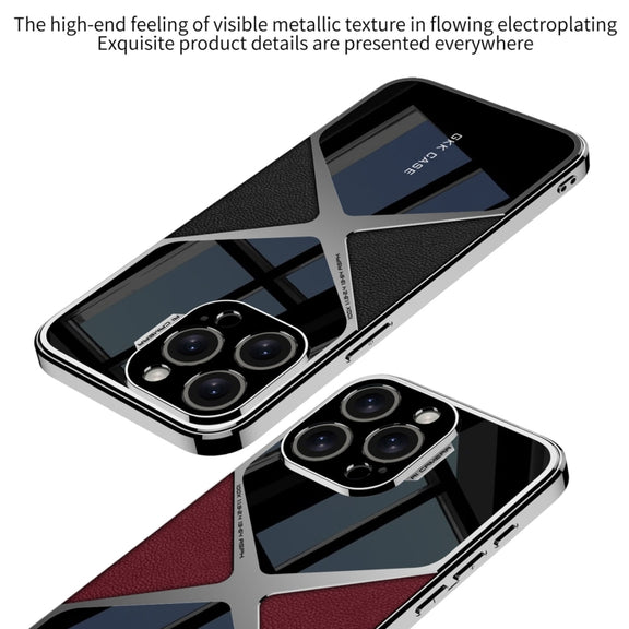 For iPhone 16 Pro GKK Leather Electroplating Supersonic Speed Shockproof Phone Case(Black)