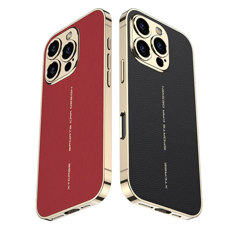 For iPhone 16 Pro Max GKK Plated Plain Leather Shockproof Phone Case(Red)
