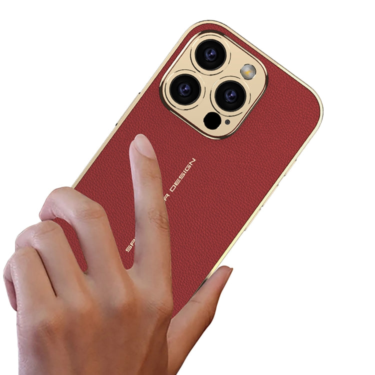 For iPhone 16 Pro GKK Plated Plain Leather Shockproof Phone Case(Black)
