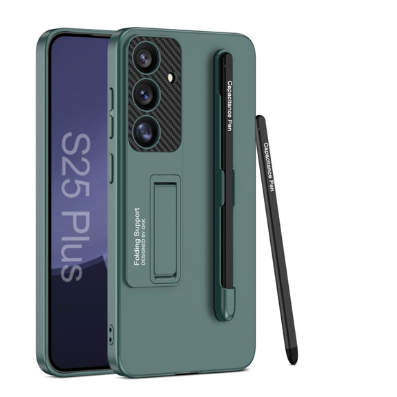For Samsung Galaxy S25 5G GKK Ultra-thin Holder Phone Case with Pen Slots & Stylus Pen(Green)