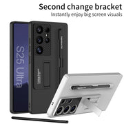 For Samsung Galaxy S25 5G GKK Ultra-thin Holder Phone Case with Pen Slots & Stylus Pen(Titanium Gray)