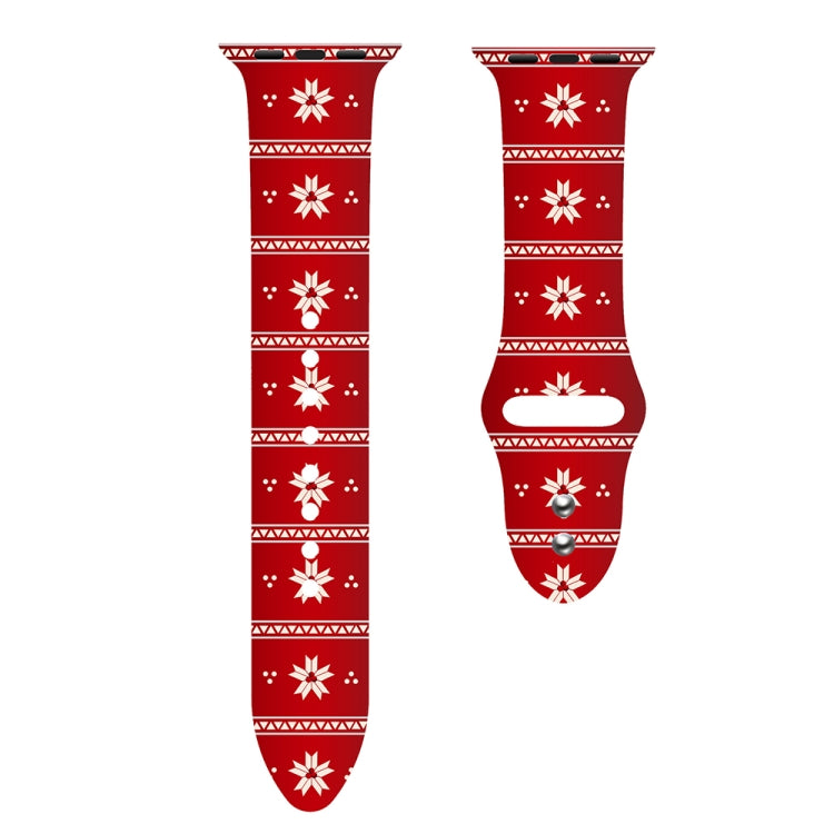 For Apple Watch 46mm / 49mm / 45mm / 44mm Christmas Pattern Silicone Watch Band(Sakura Red)