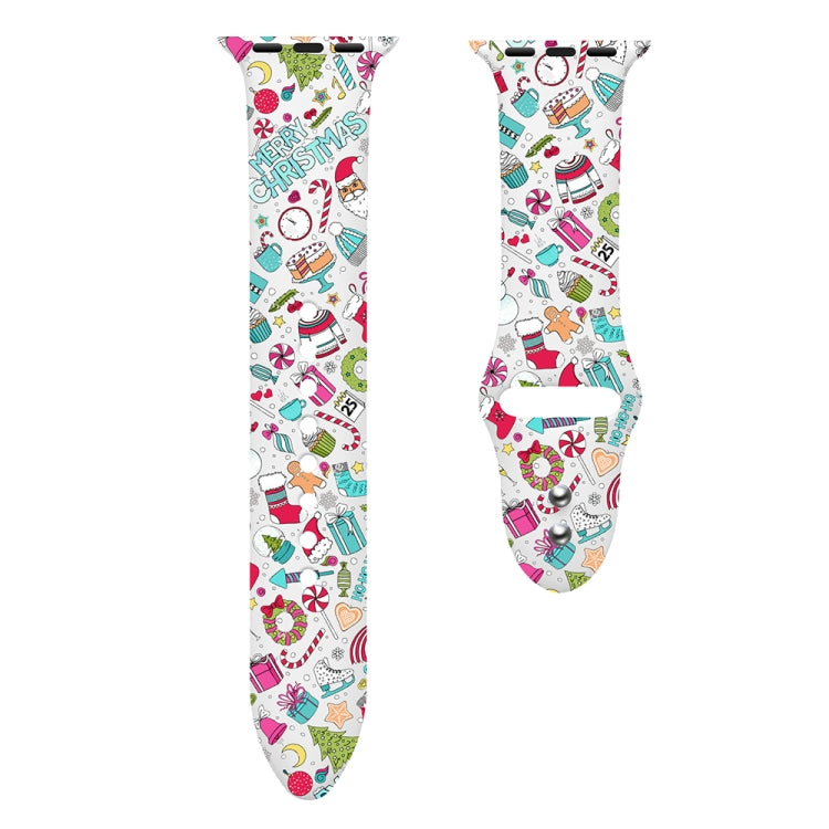 For Apple Watch 46mm / 49mm / 45mm / 44mm Christmas Pattern Silicone Watch Band(Funny Christmas)