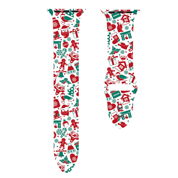 For Apple Watch 46mm / 49mm / 45mm / 44mm Christmas Pattern Silicone Watch Band(Childlike Christmas 1)
