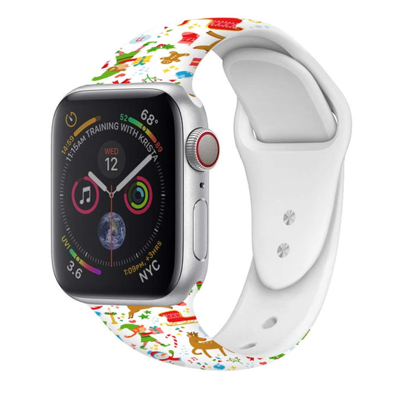 For Apple Watch 46mm / 49mm / 45mm / 44mm Christmas Pattern Silicone Watch Band(Childlike Christmas 2)