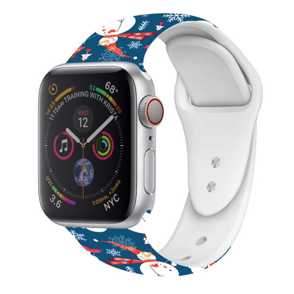 For Apple Watch 46mm / 49mm / 45mm / 44mm Christmas Pattern Silicone Watch Band(Snowman Blue)