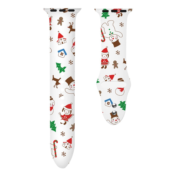 For Apple Watch 46mm / 49mm / 45mm / 44mm Christmas Pattern Silicone Watch Band(Christmas Snowman)