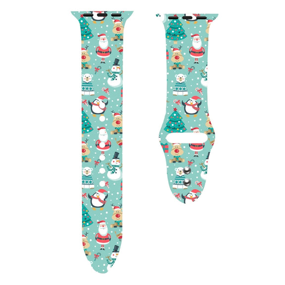 For Apple Watch 46mm / 49mm / 45mm / 44mm Christmas Pattern Silicone Watch Band(Snow Christmas)