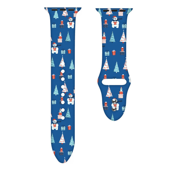 For Apple Watch 46mm / 49mm / 45mm / 44mm Christmas Pattern Silicone Watch Band(Small Snowman Blue)