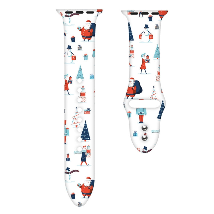 For Apple Watch 46mm / 49mm / 45mm / 44mm Christmas Pattern Silicone Watch Band(White Christmas)