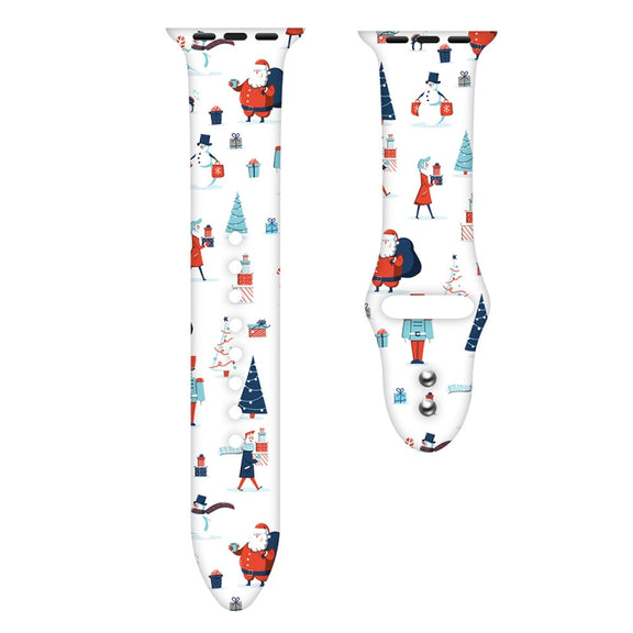 For Apple Watch 46mm / 49mm / 45mm / 44mm Christmas Pattern Silicone Watch Band(White Christmas)