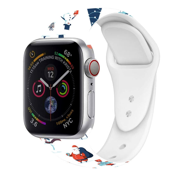 For Apple Watch 46mm / 49mm / 45mm / 44mm Christmas Pattern Silicone Watch Band(White Christmas)