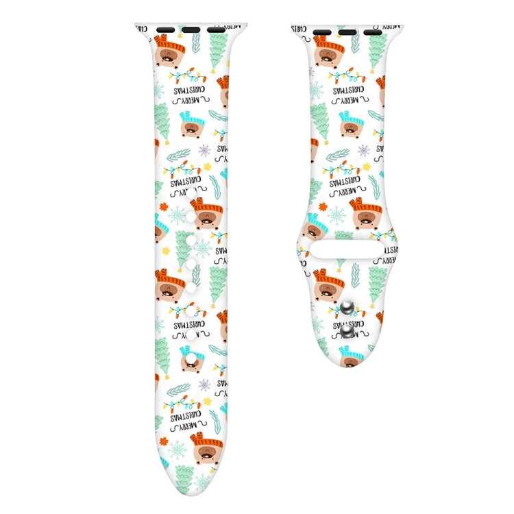 For Apple Watch 46mm / 49mm / 45mm / 44mm Christmas Pattern Silicone Watch Band(Happy Bear)
