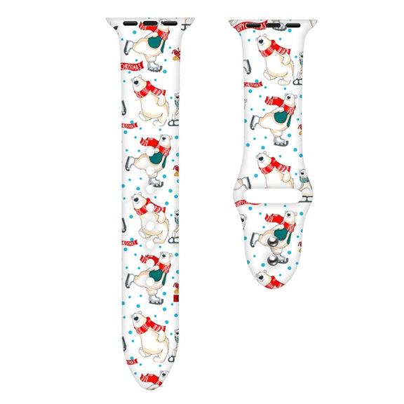 For Apple Watch 46mm / 49mm / 45mm / 44mm Christmas Pattern Silicone Watch Band(Happy Skiing Bear)