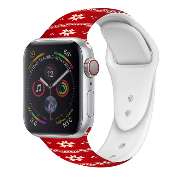 For Apple Watch 42mm / 41mm / 40mm / 38mm Christmas Pattern Silicone Watch Band(Sakura Red)