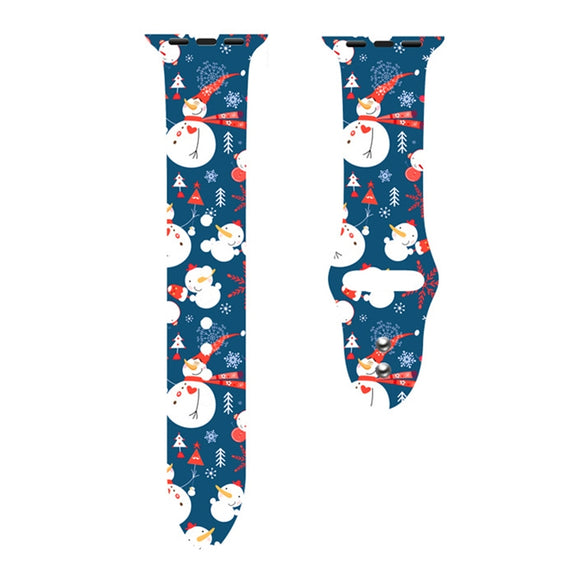 For Apple Watch 42mm / 41mm / 40mm / 38mm Christmas Pattern Silicone Watch Band(Snowman Blue)