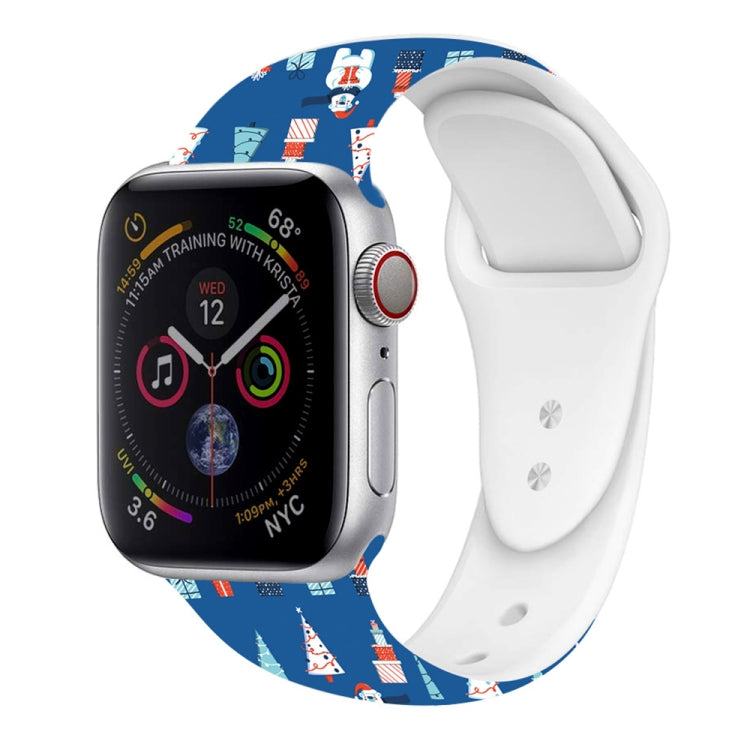 For Apple Watch 42mm / 41mm / 40mm / 38mm Christmas Pattern Silicone Watch Band(Small Snowman Blue)