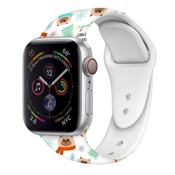 For Apple Watch 42mm / 41mm / 40mm / 38mm Christmas Pattern Silicone Watch Band(Happy Bear)