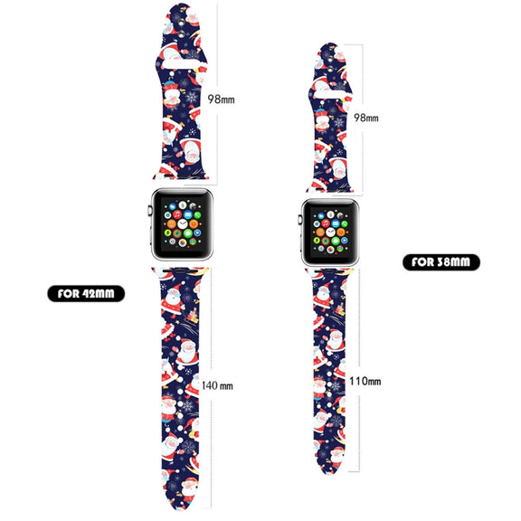 For Apple Watch 42mm / 41mm / 40mm / 38mm Christmas Pattern Silicone Watch Band(Sakura Red)