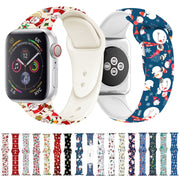 For Apple Watch 46mm / 49mm / 45mm / 44mm Christmas Pattern Silicone Watch Band(Snowman Blue)