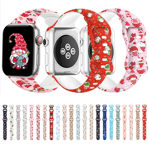 For Apple Watch 46mm / 49mm / 45mm / 44mm Christmas Pattern Butterfly Buckle Silicone Watch Band(Snowman Light Blue)