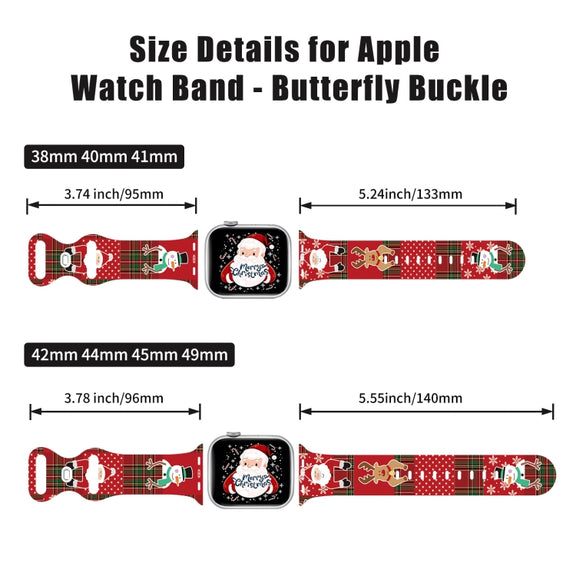 For Apple Watch 42mm / 41mm / 40mm / 38mm Christmas Pattern Butterfly Buckle Silicone Watch Band(Stitching Christmas)