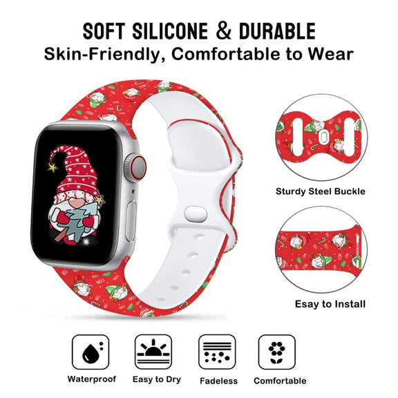 For Apple Watch 42mm / 41mm / 40mm / 38mm Christmas Pattern Butterfly Buckle Silicone Watch Band(Stitching Christmas)