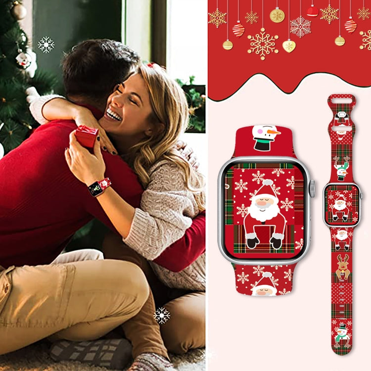 For Apple Watch 42mm / 41mm / 40mm / 38mm Christmas Pattern Butterfly Buckle Silicone Watch Band(Stitching Christmas)