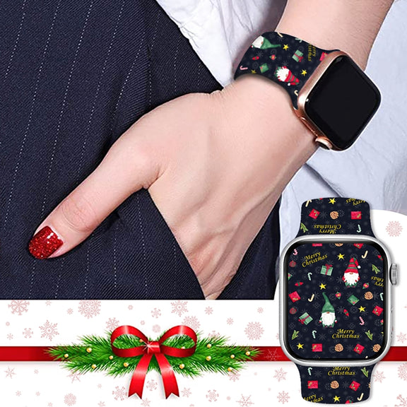 For Apple Watch 46mm / 49mm / 45mm / 44mm Christmas Pattern Butterfly Buckle Silicone Watch Band(Snowman Light Blue)